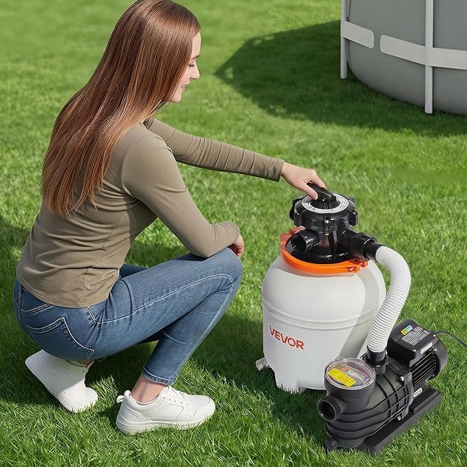 VEVOR 13 in Sand Filter Pump for Above Ground Pool, 0.75 HP 3500 GPH, Swimming Pool Sand Filter Pump with Pre-Assembled Core & Leak-Resistant Design, 6-Way Valve, High-Efficiency Filtration for Pools