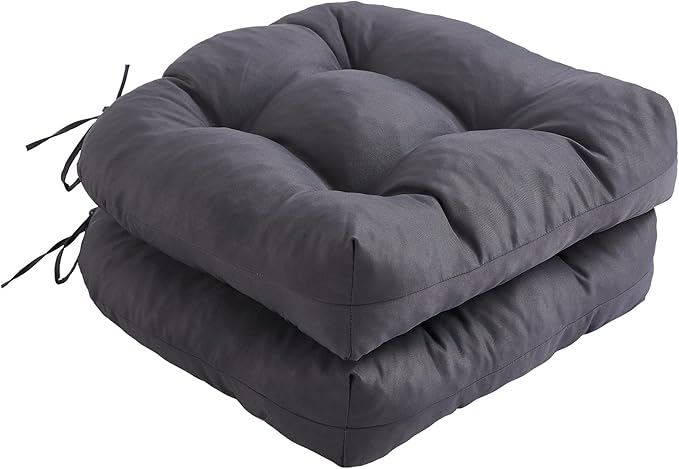 IPYNBAP Outdoor Chair Cushions Set of 2, Patio Chair Cushions with Ties, 17x17+4” Tufted Outdoor Seat Cushions, Waterproof Patio Furniture Cushions, Outdoor Dining Chair Pads, Dark Grey