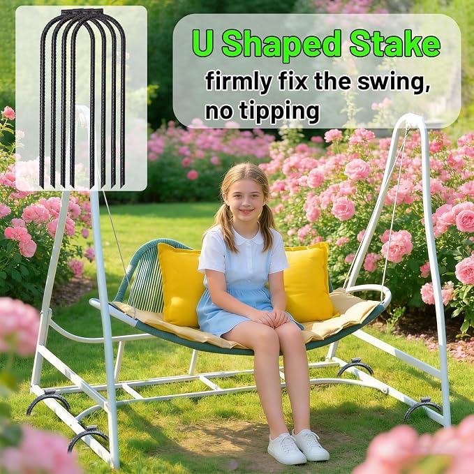 12 Inch U Shaped Heavy Duty Trampoline Stakes 16 Pack, Black Anti Rust Coated Rebar Flat Welded Head, High Wind Securing for Trampolines, Tents, Fences, Garden