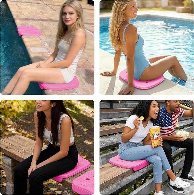 Poolside Seat Cushion, Pool Seat for Edge of Pool, Portable Outdoor Chair Mat with Carry Bag, Non-Slip & Quick-Drain for Swimming Pool, Patio, Deck, Hot Tub Bench (Pink, 2 PC)
