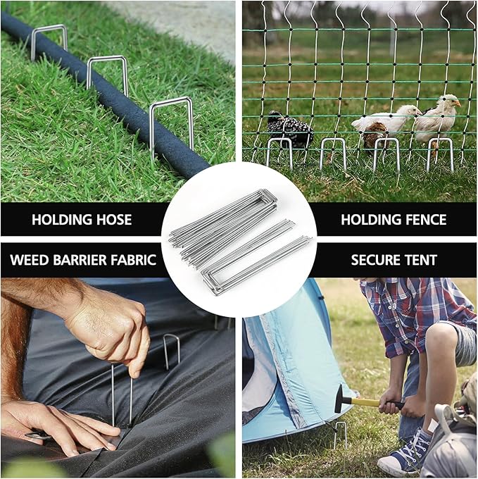 HOOPLE 120 Pack 6 Inch 11 Gauge Galvanized Landscape Staples,Stakes for Outdoor Decorations, Anti-Rust Staples for Weed Barrier Fabric, U-Shaped Tent Stakes (120)