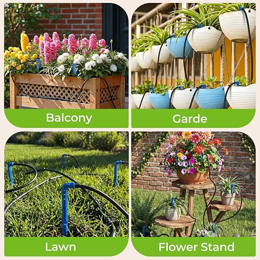 Solar Drip Irrigation System Kit, Auto Watering Kit for 15 Pots, 3W Solar Powered Auto Easy DIY Watering Device,22 Timing Modes with with Anti-Siphoning Device & Buckets and Flower Pots