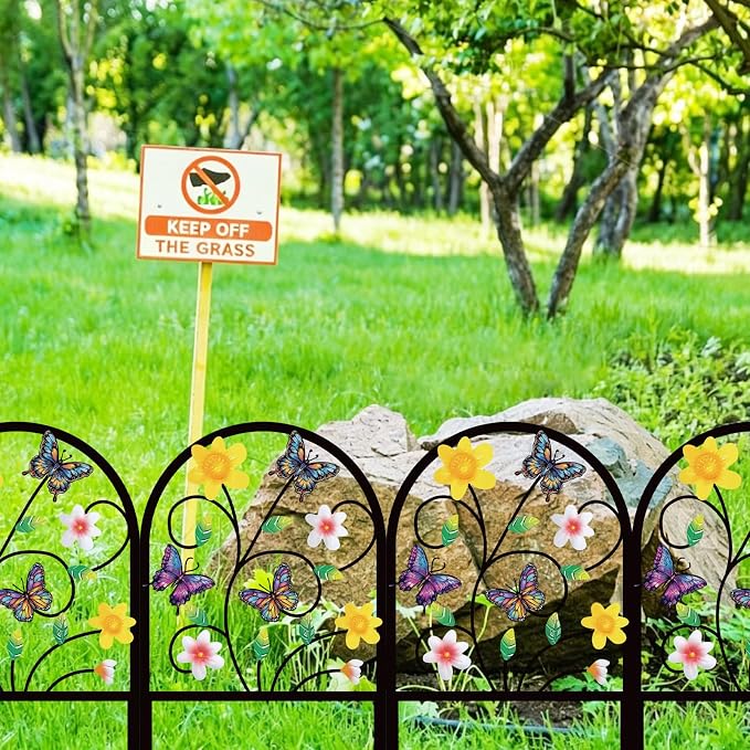 4 Pack Butterfly Decorative Garden Fence Metal Butterfly Flower Design Metal Arch Garden Fence Border for Yard Patio Flower Bed Lawn Outdoor Landscape Decoration Animal Barrier Fence for Garden