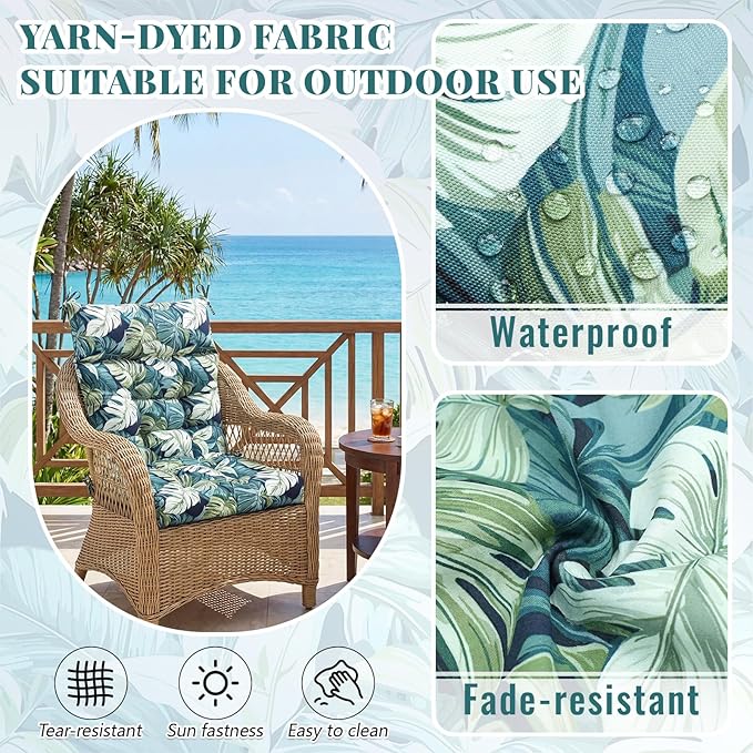 Sintuff 4 Pcs 44 x 21 x 4 Patio Chair Cushions Outdoor Chair Cushion Seat/Back Tufted Pillow with Ties Water Resistant Replacement Indoor Patio Furniture Outdoor Furniture (Leaves,Green)