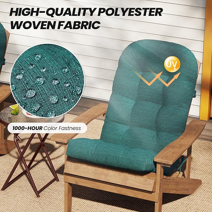 Crestlive 50x20x4 Inch Adirondack Chair Cushion Outdoor Rocking Chair Cushions Water & Fade Resistant High Back Patio Chair Cushions Set of 2 Thick Patio Replacement Cushion, Malachite