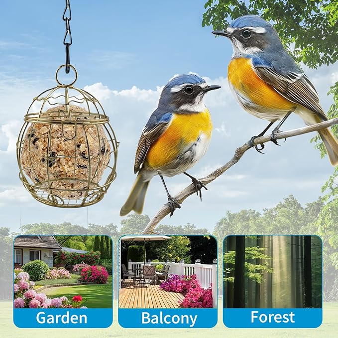 4 Pack Bird Feeder, Suet Ball Feeders for Outside Hanging, Metal Hanging with Hooks, Fat Ball Bird Feeder Suet Feeder for Wild Birds Outdoor Garden