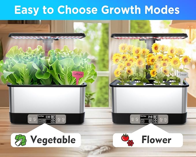 Hydroponics Growing System Indoor Garden, Smart Indoor Herb Garden with Grow Light, In door Gardening System 8 Pods, APP & WiFi Control, Auto Timer, Quiet Pump, Stainless, Gift for Women Mom, Black