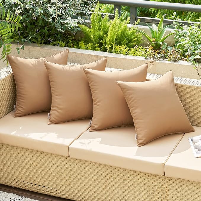 MIULEE Pack of 2 Decorative Outdoor Waterproof Pillow Covers Square Garden Cushion Sham Throw Pillowcase Shell for Spring Patio Tent Couch 16x16 Inch Light Brown