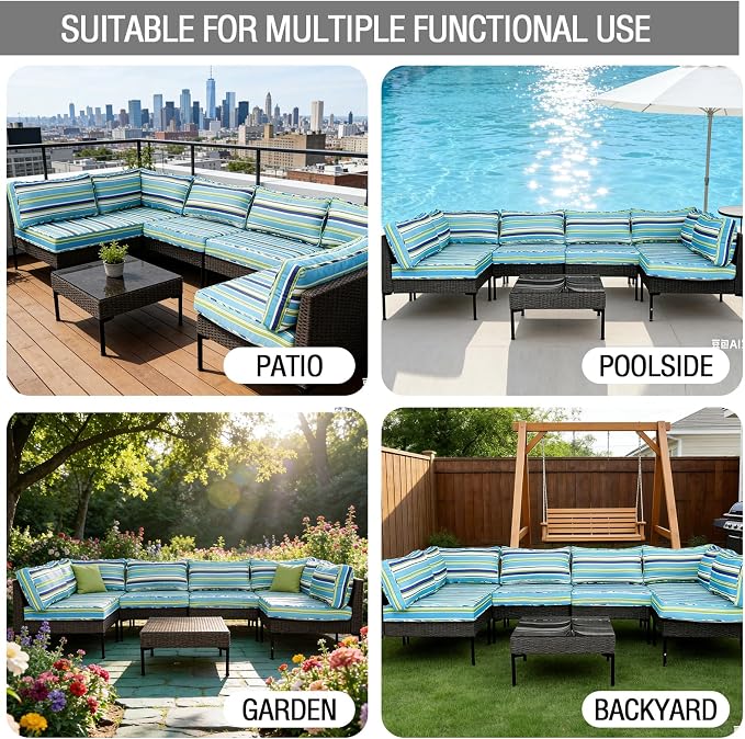 14Pieces Patio Cushion Covers Replacement Outdoor Water-Resistant Couch Covers Splashproof UV-Resistant Furniture Protectors Cushion Sofa Slipcovers Set with Zippers,Cover Only