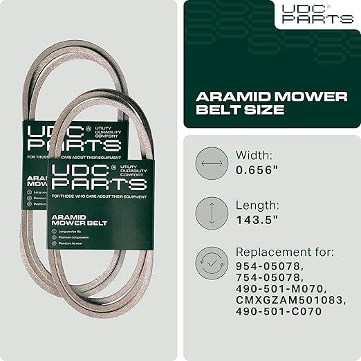 UDC Parts 954-05078 Deck Belt Replacement for Cub Cadet 50 Inch ZT1 50 RZT 490-501-C070 Troy Bilt Mustang 754-05078 490-501-M070 Craftsman Z550 Z5600 Zero-Turn Mowers/Aramid Cord / 143.5 inch