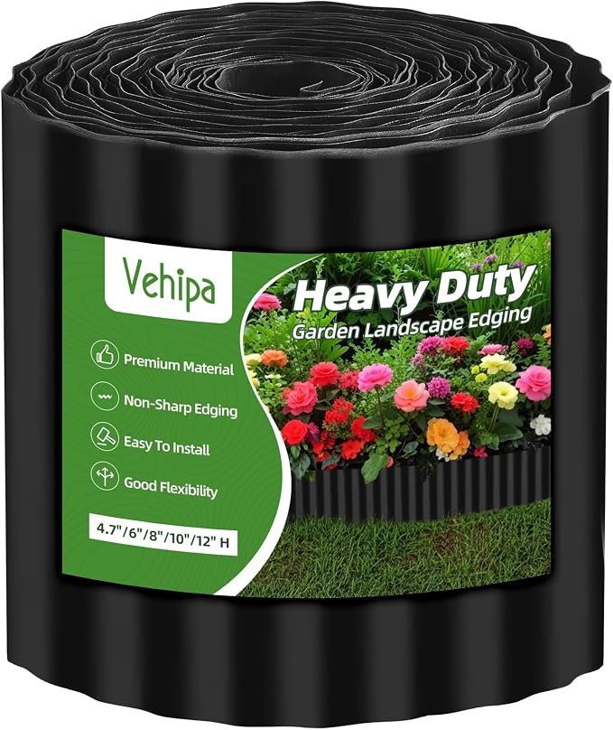 Vehipa Corrugated Garden Edging for Landscaping, 6" x 90 Ft Metal Garden Landscape Edging for Flower Bed, Lawn Edging Border Landscape Border for Garden, Yard DIY (Black)