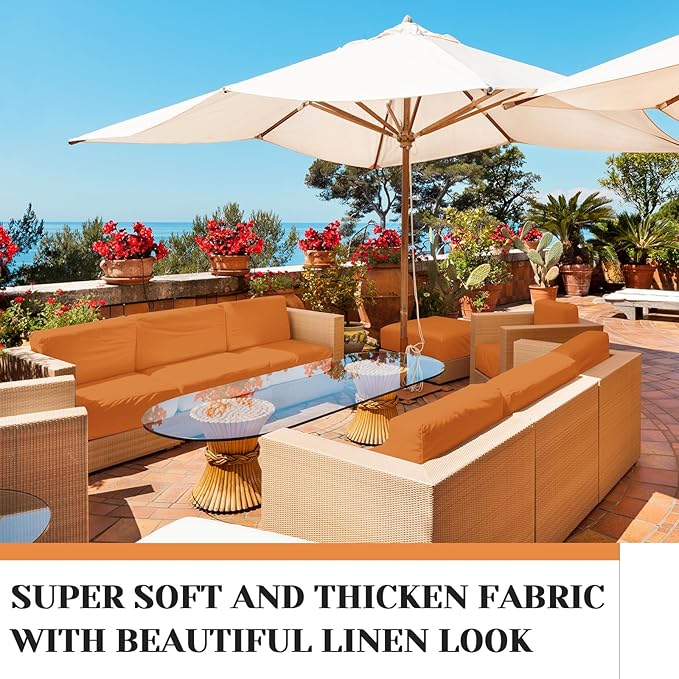 Mindsoft 8 Pcs 24"x24" Patio Cushion Covers Outdoor Cushion Covers Replacement High UV Resistant Anti Slip Waterproof Patio Chair Seat Slipcovers for Outdoor Furniture(Orange)