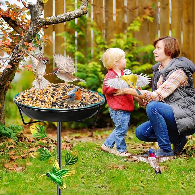 Metal Bird Bath for Outside, Vintage Birdbaths Removable Feeder Bowl with Butterfly Flower, Easy to Clean Birdfeeder for Outdoors Garden Yard Lawn Decor (Blue)