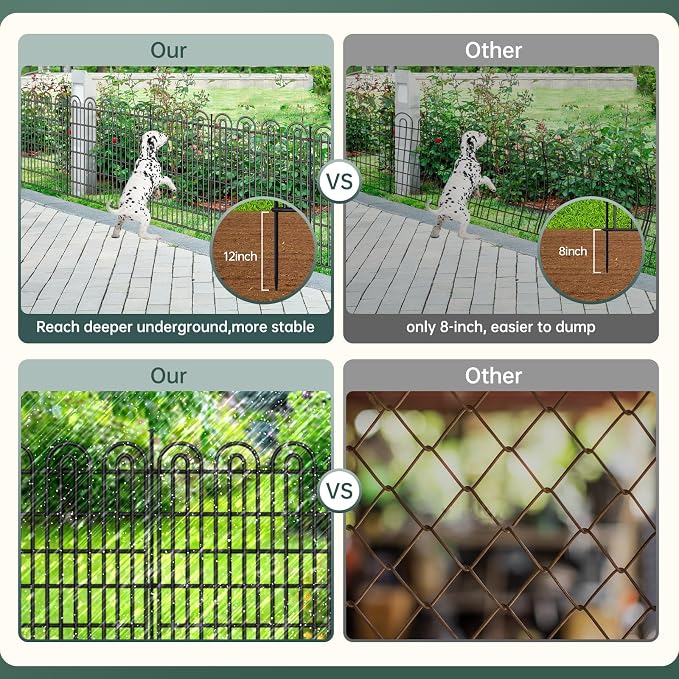 10 Panels Tall Garden Animal Barrier Fence, 33 in(H) X 24.5 ft(L) No Dig Decorative Garden Fence Outdoor for Yard, Heavy Duty Rustproof Metal Edging Border for Dog, Rabbits