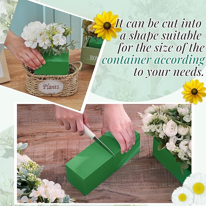 Lallisa 8 Pcs Reusable Floral Foam Blocks 9 x 3 x 3 Water Weather Resistant Dry Floral Foam for Artificial Flower Arrangements Outdoor Flower Boxes Outside Hanging Planters Wedding Home Decor (Green)