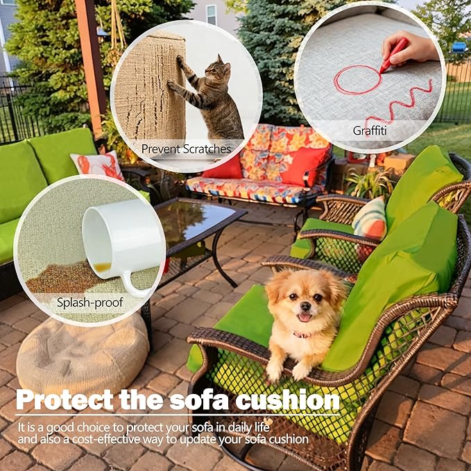Sqodok Patio Cushion Covers 24x24 inch, Waterproof Outdoor Cushion Covers Replacement 2Pack Patio Cushion Slicovers for Sectional Sofa, Wicker Chair, Green