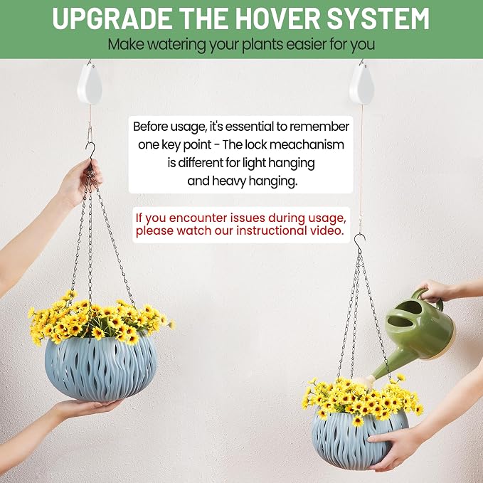Retractable Plant Hanger - Upgrade Plant Pulleys for Hanging Plants, Easy to Raise and Lower, Suitable for Garden Flower Pots, Hanging Planter, Bird Feeder（White, 2 PCS）