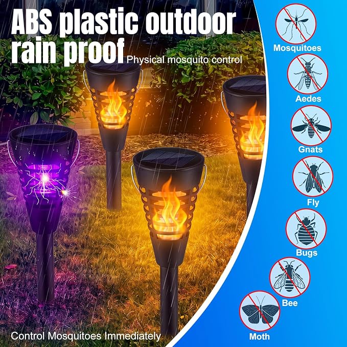 Qualirey 4 Pack Solar Bug Zapper & Mosquito Killer Outdoor Waterproof Cone-Shaped LED Light Mosquito Repellent for Patio, Garden, Yard, Camping - Hanging/Insertion Design (Flame & Purple Light)