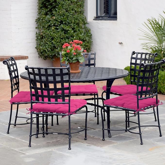 Outdoor Indoor Tufted Chair Cushions, Seat Cushions with Ties, Chair Pads Waterproof for Porch Kitchen Office Garden Hot Pink 16" x 16", Set of 1