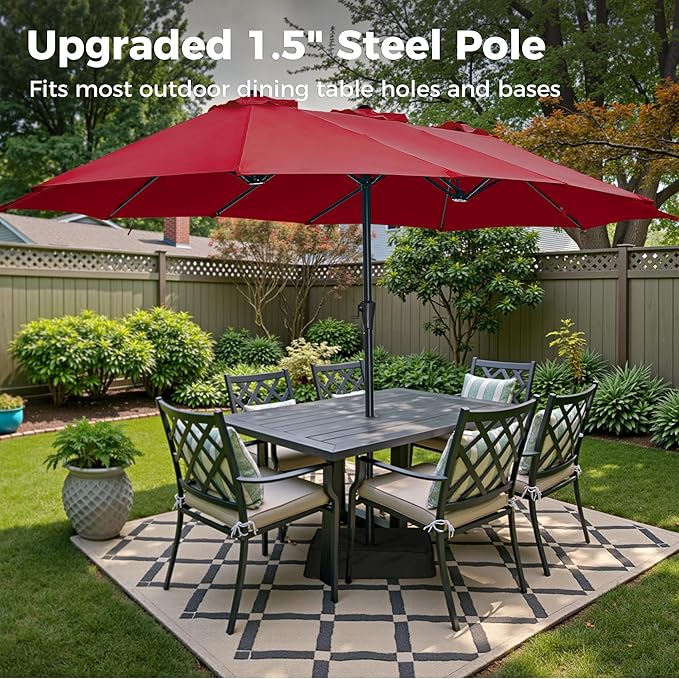 SUPERJARE 13FT Outdoor Umbrella for Patio, Double sided Pool Umbrellas with Fade Resistant Canopy, Large Table Umbrella for Deck, Market, Backyard - Burgundy(No Base)