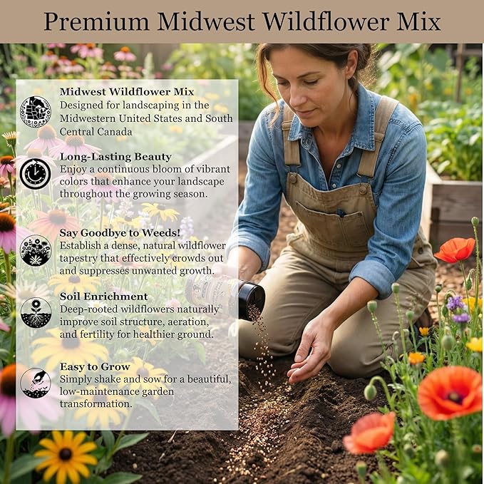 Regional Wildflower Seed Mix by GevaGrow (Midwest Wildflowers, Mini Shaker)