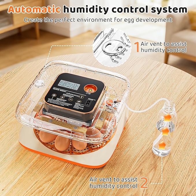 Incubators for Hatching Eggs 12 Egg Digital Egg Incubator Precision Auto Temp Humidity Control 6 Gear Adjustable Auto Turner Auto Stop Turning Hatching Days Display for Chicken Duck Goose Eggs