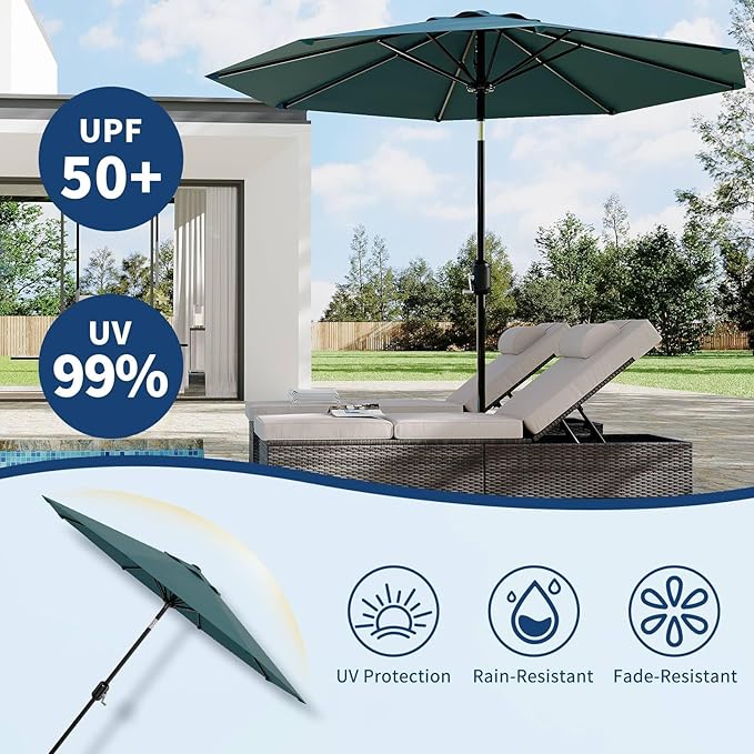 Garvee 9 ft Patio Umbrella - 8 Sturdy Ribs Outdoor Table Umbrella with Crank Lift & Push Button Tilt - Market Umbrella for Pool, Deck, Yard, Garden - Turquoise