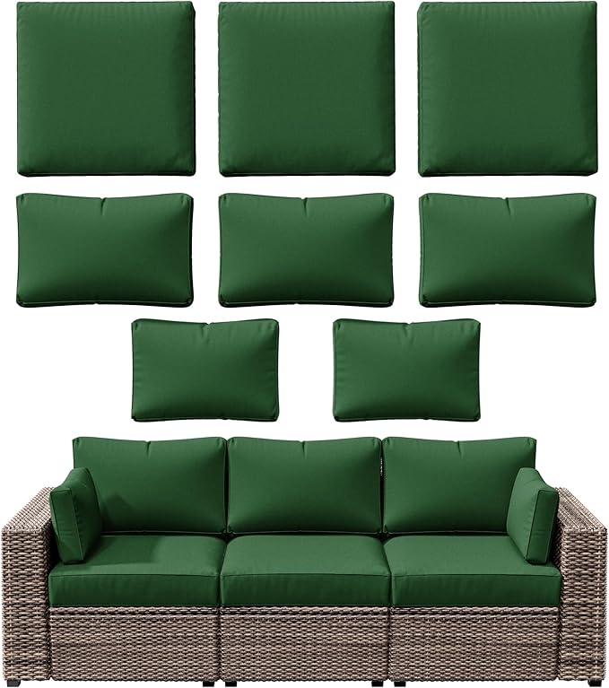 8p Outdoor Cushion Slipcovers Outdoor Patio Cushions Covers Replacement Waterproof with Zipper for 3-Seat Rattan Sofa Patio Furniture Cushion Covers, Covers Only
