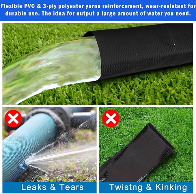 2 inches x 50 FT Heavy-Duty PVC Swimming Pool Backwash Hose, Reinforced Discharge Hose with Clamp for Swimming Pools, Black
