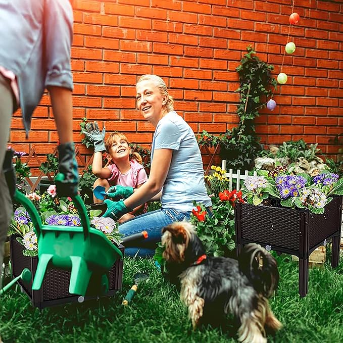 Plastic Elevated Planters for Raised Garden Bed with Legs for Outdoor Plants Box Kits with Drainage Holes for Patio Deck Balcony to Planting Flowers,Vegetables,Tomato and Herbs