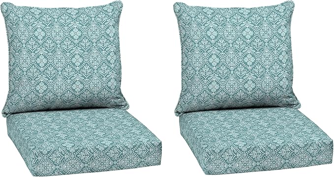 Arden Outdoor Deep Seat Cushion Set (2-Pack), 24 in x 24 in, Weather-Proof, Rain-Proof, Fade Resistant Patio Cushion for Chair, Sofa, and Couch Turquoise Daphne Medallion