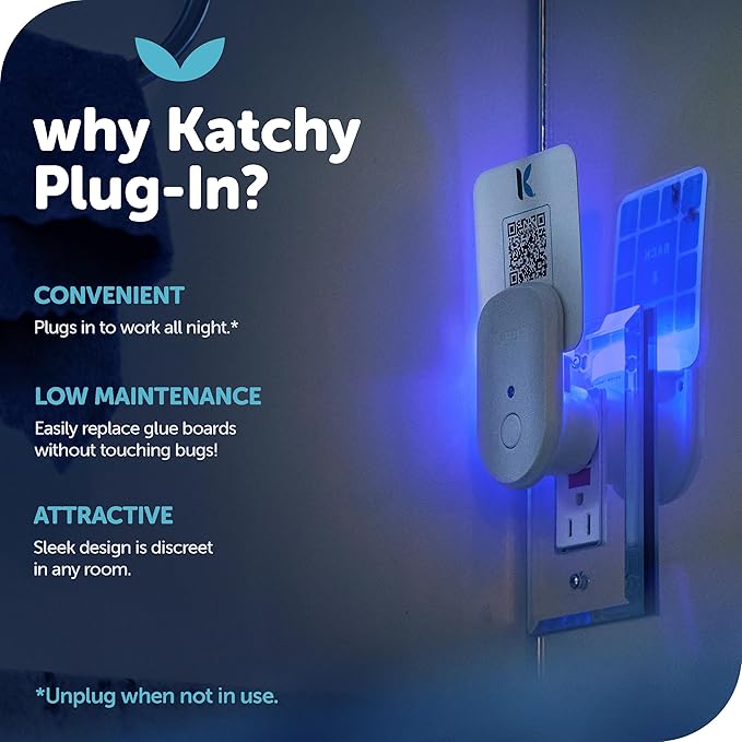 Katchy Plug-in Bug Trap Indoor – Fly Catcher for Mosquito, Gnat, Fruit Fly & Small Moth – Blue Light, Chemical-Free & Eco-Friendly – All Indoor Areas: Kitchen, Living Room & Plants (1 Pack)