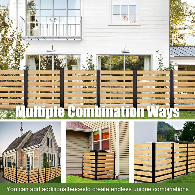 Outdoor Privacy Fence 2P-38''W x 42''H Wood Fence Privacy Screen No Dig Fence Panels, Fencing for Garden Patio Pool Equipment Enclosure Trash Bin Air Conditioner, Privacy Fence Panels Louvered,Black