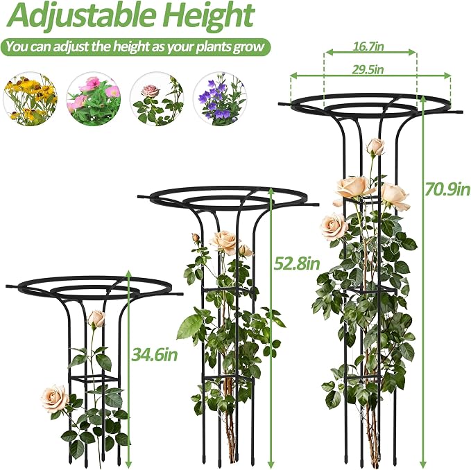 Trellis for Climbing Plants Outdoor, 70.9 Inch Mushroom Top Trellis for Climbing Plants, Metal Plant Support for Potted Plants Climbing Vine Rose Clematis Vegetable Trellis (2 Pack)