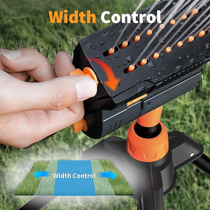Diivoo Garden Sprinkler with Tripod Base, Mini Turbo Oscillating Water Sprinklers for Yard, Adjustable Width, Range and Flow Rate, 16 Nozzles, Grey