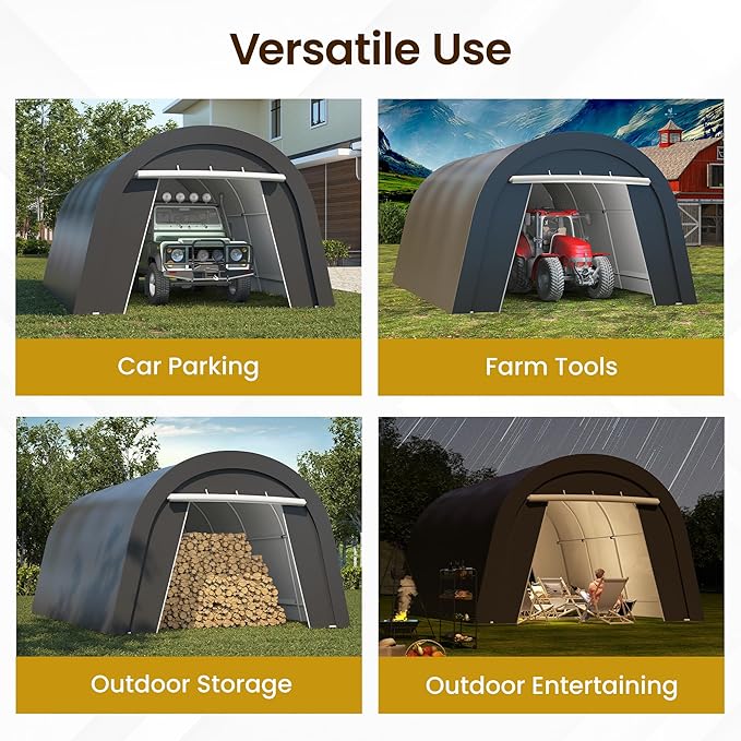 13' x 20' Domed Carport with 4 Cloth Bags, Portable Garage with 2 Roll-up Doors, All-Weather Storage Shelter Shed for Cars, Truck, or Garden Tools