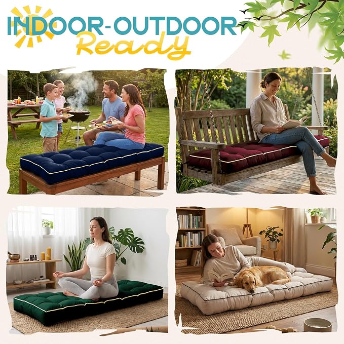 Outdoor Bench Cushion, Tufted Patio Seat Pad for Garden Bench, Porch Swing, Indoor/Outoor Furniture (Grey, 48X18X4 inch)