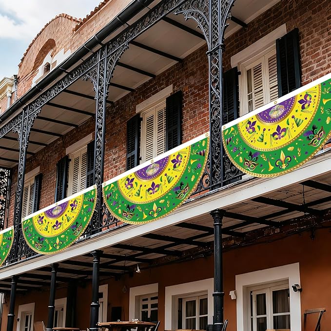 6pcs Mardi Gras Garden Flag, 90x45cm/35.4x17.7in Mardi Gras Carnival Garden Flag Banner Seasonal Outdoor Decoration for Yard Porch Courtyard Railings Window Door Decorations