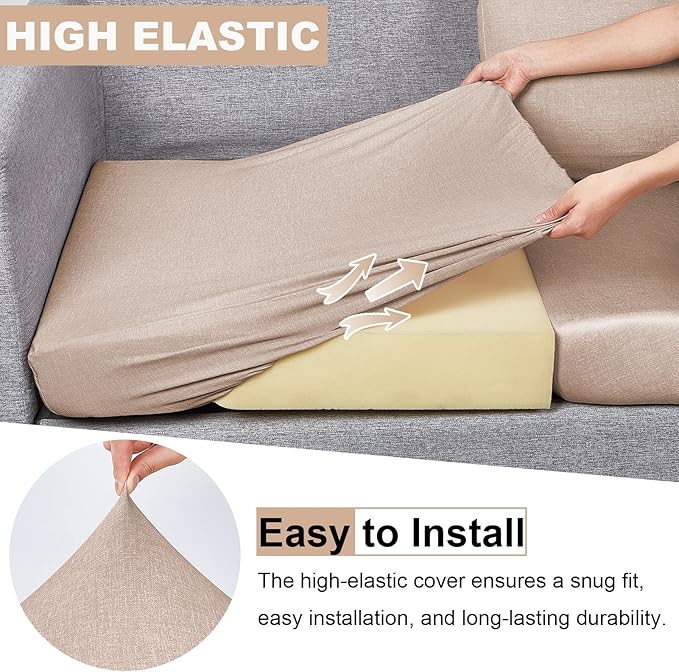 pickyNproud 12Pcs Patio Cushion Covers Stretch Outdoor Couch Cushions Slipcovers Replacement Washable Furniture Protector with Elastic Bottom Sofa Chair Seat Cover, Blush Khaki