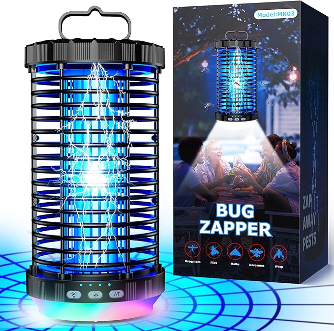 CreateFun Bug Zapper Outdoor, 2026 Upgraded 3 in 1 Rechargeable Bug Zapper with 5000mAh Battery & LED Night Light, 4000V Cordless Waterproof Mosquito Zapper for Outside,Patio,Backyard,Garden Black 0