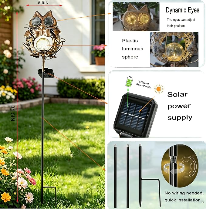 Solar Cat Garden Light,Glowing Eye Solar Lights,Outdoor Waterproof Solar Light for Yard Lawn Pathway Decor,Gift for Cat Lovers