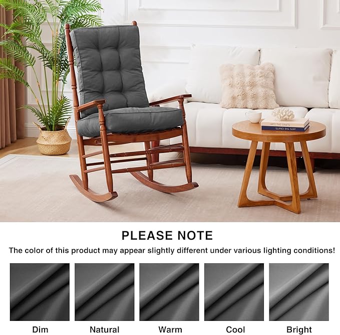 IPYNBAP Rocking Chair Cushion, Waterproof and Fade-Resistant Patio Chair Cushions, Tufted Chair Pads for Rocker Furniture, 17x17 Inch, Indoor/Outdoor Seat Cushions with Ties, Dark Grey