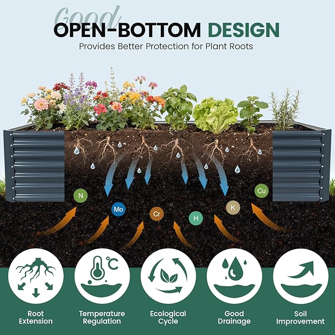G GOOD GAIN 8x4x2 ft Galvanized Raised Garden Bed Kit, Large Metal Planter Box Outdoor for Vegetables, Flowers, Herbs, 478 Gallon Capacity Deep Root Design, Grey