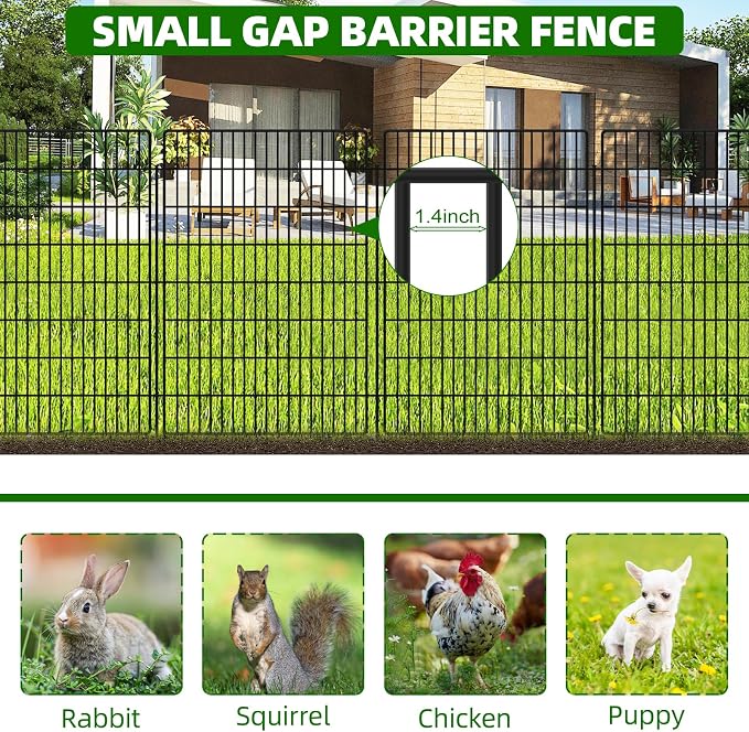 10 Panels Garden Fencing Animal Barrier, 40 in(H) X 24 ft(L) Dog Fence Outdoor for Yard Rustproof No Dig Decorative Tall Garden Fence Metal Wire Panel Border Rabbit Ground Stakes Fencing