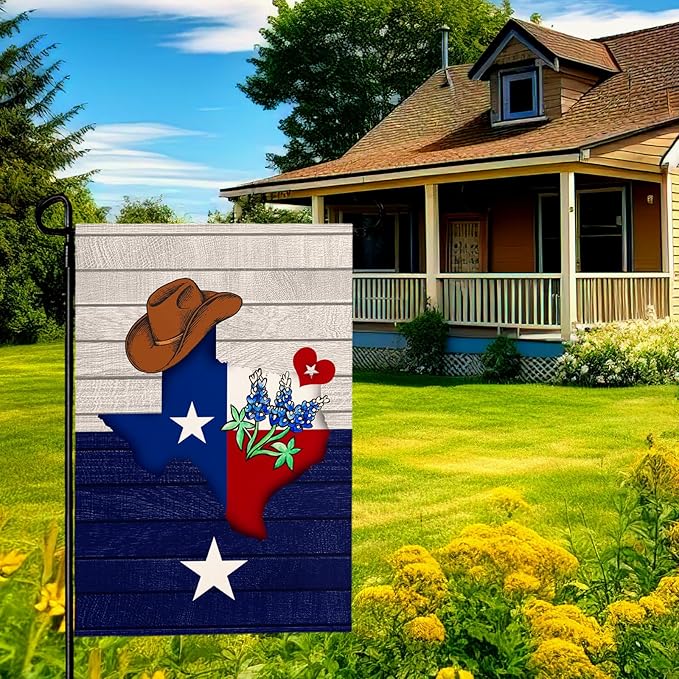 Texas Bluebonnet Garden Flag Cowboy Hat Texas State Yard Flag Americana Western Garden Flags Polyester Double Sided for Outdoor Lawn Yard Patio Deck Porch Welcome Banner Gift 12 x 18 Inch