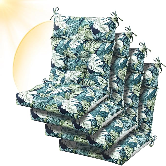 Sintuff 4 Pcs 44 x 21 x 4 Patio Chair Cushions Outdoor Chair Cushion Seat/Back Tufted Pillow with Ties Water Resistant Replacement Indoor Patio Furniture Outdoor Furniture (Leaves,Green)