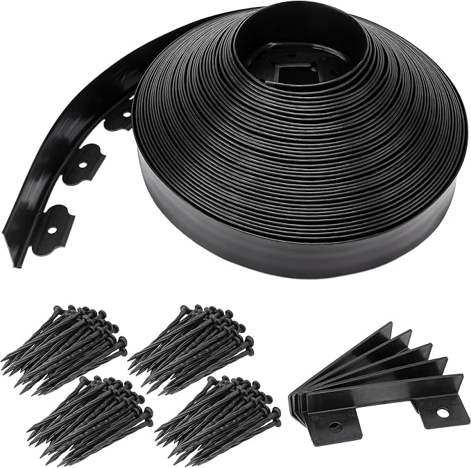Landscape Edging 2.5 Inch Tall 100 FT, Black Edging for Landscaping with 5Pcs connectors and 120 Pcs Anchoring Spikes for Garden Flower Beds Yard Lawn