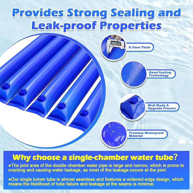 12 Pack 0.7mm Heavy Duty Water Tubes for Pool Cover Weights inground Blue Pool Water Bags for Swimming Pool Cover Winter Water Tubes 8FT, Thick Three-Layer Composite Material