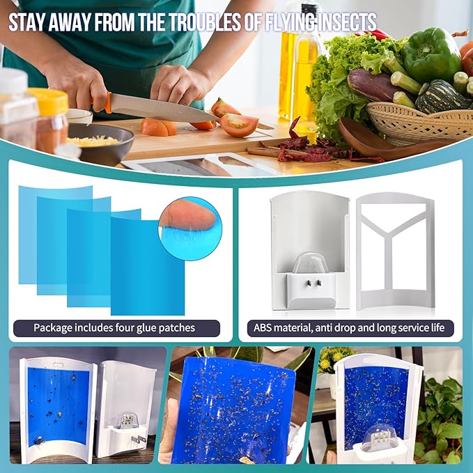 OSVDO Blue UV Light Flying Insect Trap, Plug-in Bug Catcher with 4 Sticky Refills for 100+ Days, Fly Catcher for Flies, Fruit Flies, Gnats, Moths, Silent for Home