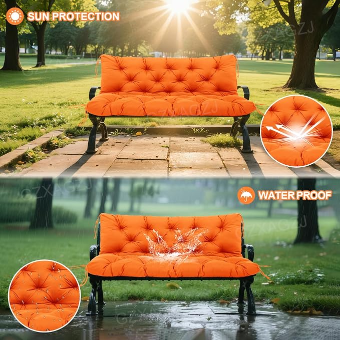 Premium Outdoor Swing Cushions 70x40 inch Waterproof Porch Swing Cushions 2-3 Seater Replacement with Backrest and Ties Swing Cushion for Outdoor Furniture Patio Porch Backyard Garden (Orange)
